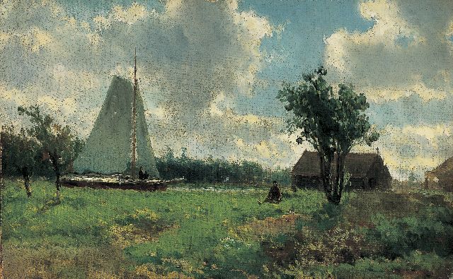 Jan Hendrik Weissenbruch | A polder landscape, Öl auf Leinwand  auf Holzfaser, 19,4 x 31,3 cm, signed with studiostamp l.r.