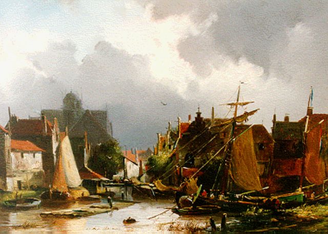 Adrianus David Hilleveld | A shipyard, Öl auf Holz, 25,1 x 35,8 cm, signed l.l.
