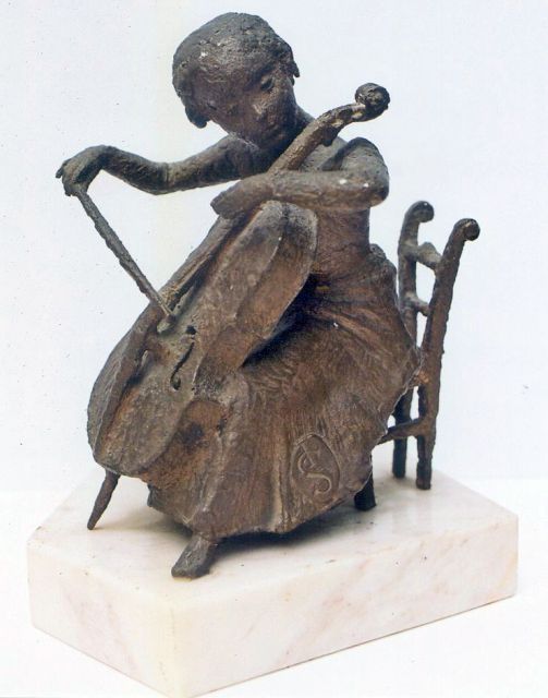 Starreveld P.  | Cellistin, Bronze 21,0 cm, Unterzeichnet Mit Monogramm