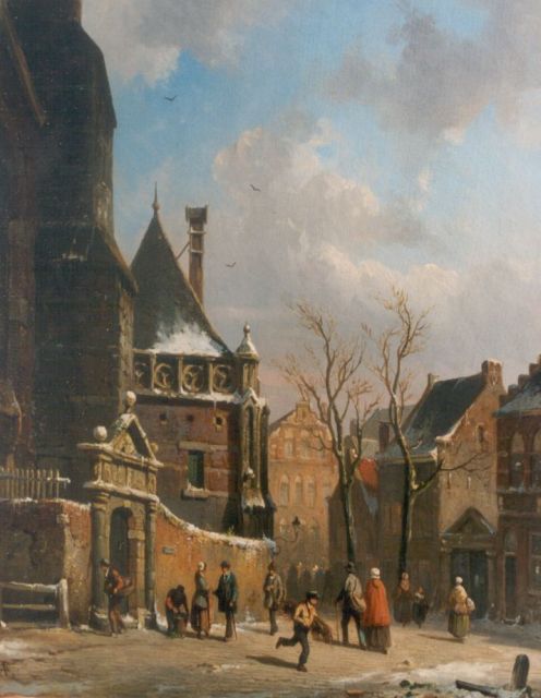 Adrianus Eversen | A town in winter, Öl auf Tafel, 30,0 x 23,6 cm, signed l.r.