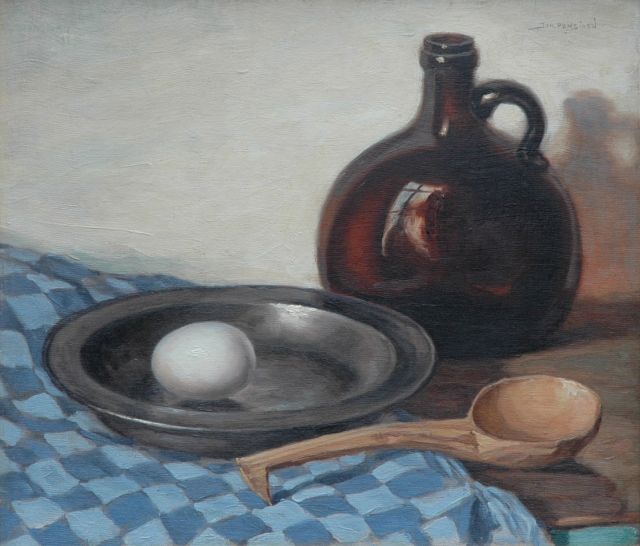 Johan Ponsioen | Stilleben mit Zinnteller und Flasche, Öl auf Leinwand  auf Holzfaser, 39,7 x 46,4 cm, Unterzeichnet r.o. und dated '31