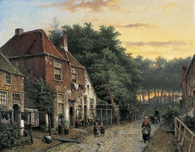 Willem Koekkoek | Figures in a Dutch town, Öl auf Leinwand, 53,9 x 69,0 cm, signed l.l. and l.r.