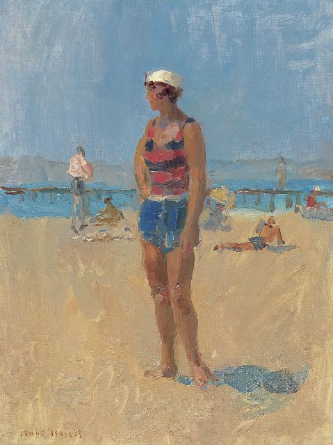 Isaac Israels | A lady on the beach of Aix-les Bains, Öl auf Leinwand, 60,2 x 45,3 cm, signed l.l.