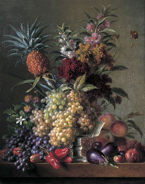 Georgius van Os | A still life with fruits and flowers, Öl auf Leinwand, 92,5 x 73,3 cm, signed l.r. und dated 1836