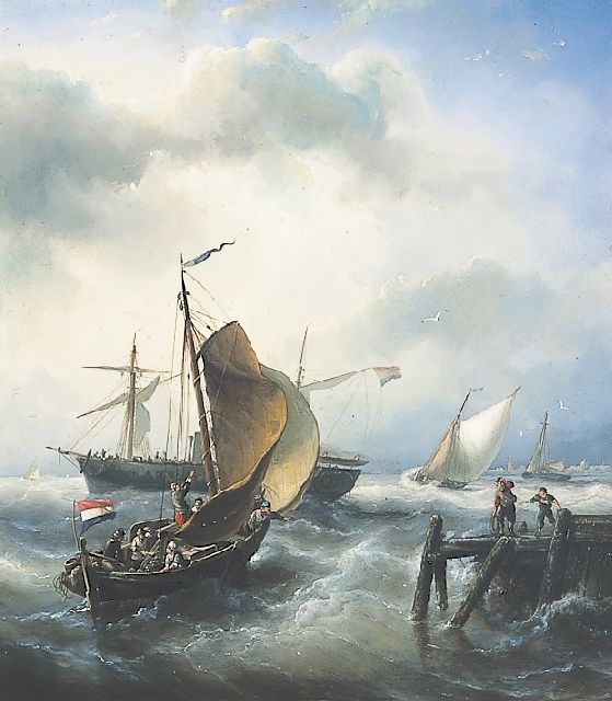 Nicolaas Riegen | Navigating the ships, Öl auf Holz, 48,1 x 42,4 cm, signed l.r. und dated 1866
