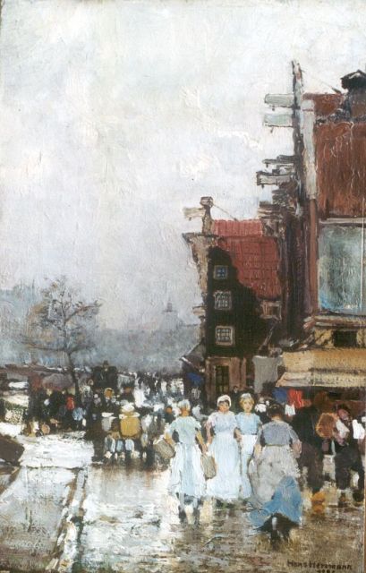Hans Herrmann | Market square, Amsterdam, Öl auf Papier Malereifaser, 37,3 x 24,9 cm, signed l.r. und dated 1886