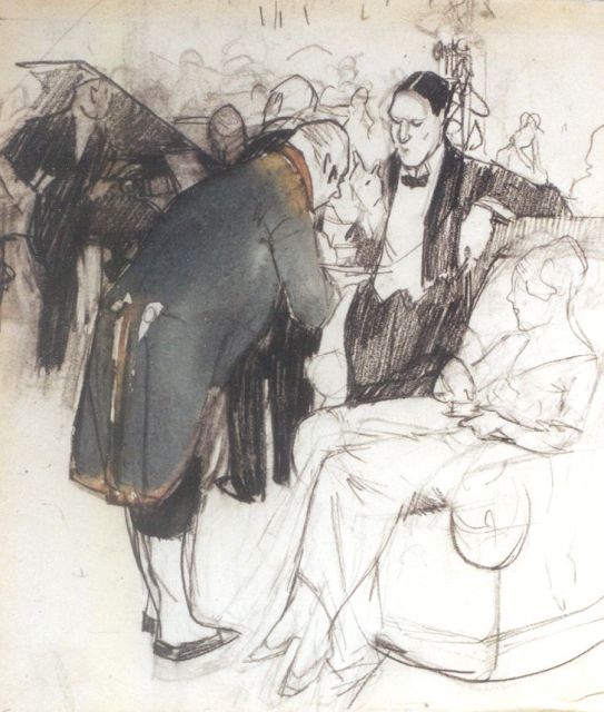 Leo Gestel | The party, Schwarze Kreide und Aquarell auf Papier, 21,4 x 18,1 cm