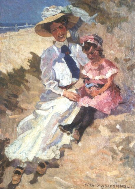 Willem Vaarzon Morel | A woman and child in the dunes, Domburg, Öl auf Holzfaser, 47,1 x 33,9 cm, signed l.r.