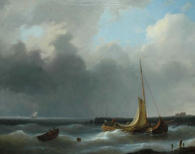 Abraham Hulk | Returning to the harbour in a storm, Öl auf Leinwand, 48,3 x 60,3 cm, signed l.r.