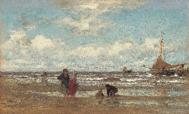Jacob Maris | Children playing on the beach, Scheveningen, Öl auf Leinwand, 22,0 x 35,8 cm, signed l.l. und dated 1871