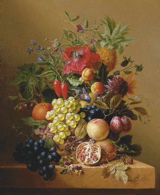 Arnoldus Bloemers | A still life with vegetables, flowers and fruit, Öl auf Leinwand, 65,0 x 54,0 cm, signed l.r. with monogram und dated 1836