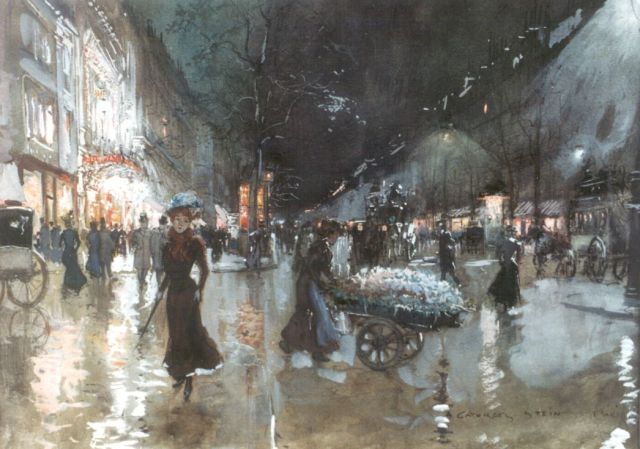 Georges Stein | Boulevard des Capucines, Paris, Bleistift, Aquarell und Gouache auf Papier, 25,0 x 34,0 cm, signed l.r.