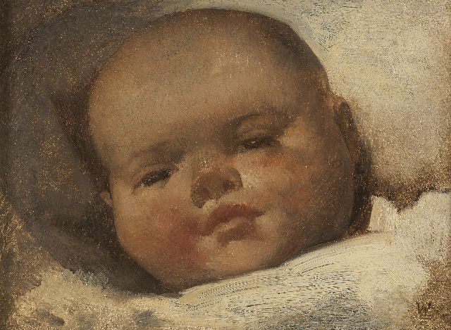 Berg W.H. van den | A baby, Öl auf Holz 11,9 x 16,0 cm, signed l.r. with 'W'