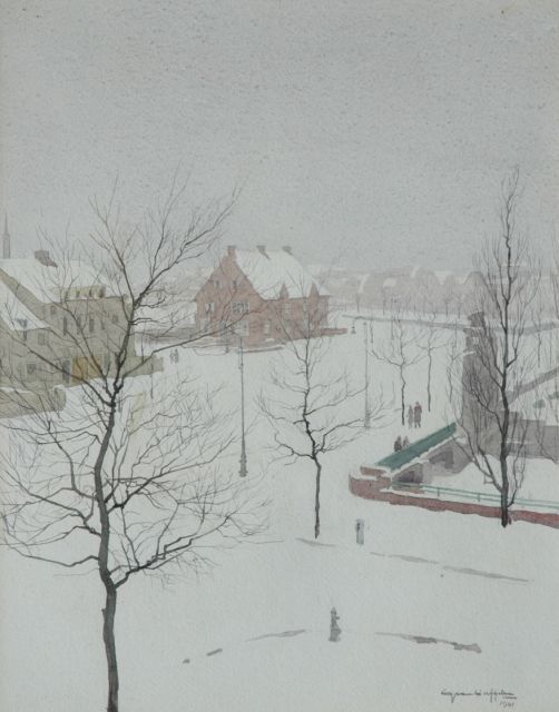 Duffelen G. van | Schnee in Amsterdam Süd, Aquarell auf Papier 46,5 x 37,7 cm, Unterzeichnet r.u. und datiert 1941