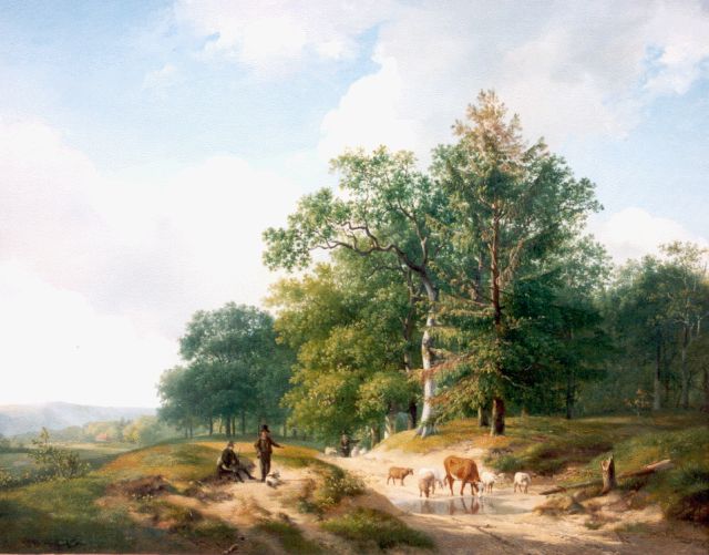 Hendrikus van de Sande Bakhuyzen | A farmer with cattle in a wooded landscape, Öl auf Holz, 51,4 x 62,2 cm, signed l.r. und dated 1825