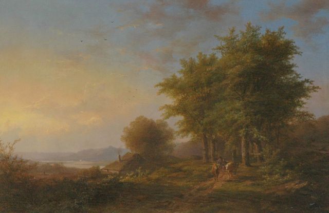 Johann Bernard Klombeck | Summer landscape with shepherds and cattle, Öl auf Holz, 38,2 x 56,2 cm, signed l.r.