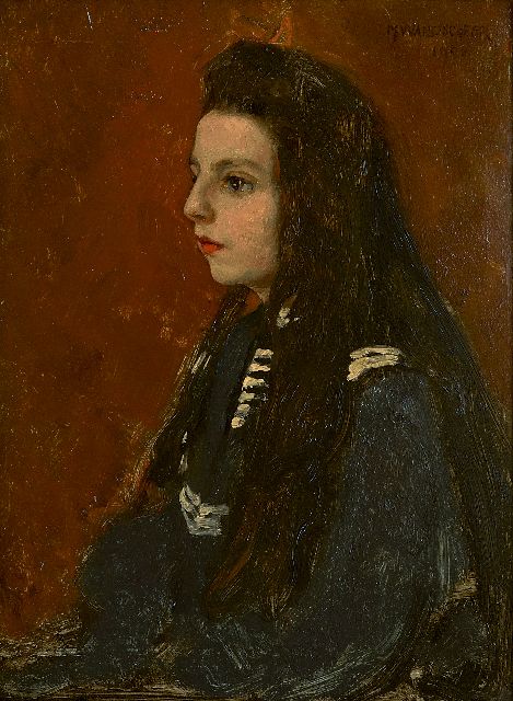 Marie Wandscheer | Porträt von Lucia W. Thueré, Öl auf Malereifaser, 31,9 x 23,9 cm, Unterzeichnet r.o. und datiert 1902