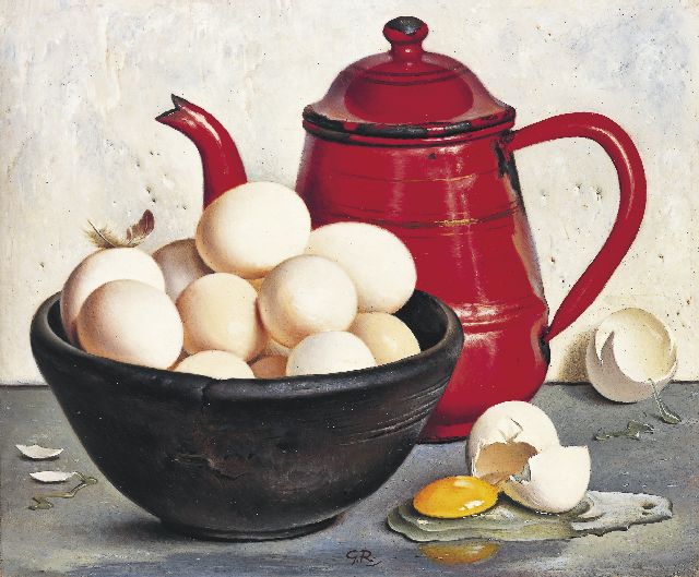 Gé Röling | A still life with eggs, Öl auf Holzfaser, 24,9 x 30,0 cm, signed l.c. with initials and on the reverse