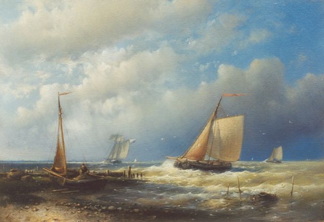 Abraham Hulk | Coming ashore, Öl auf Holz, 17,9 x 26,2 cm, signed l.l.