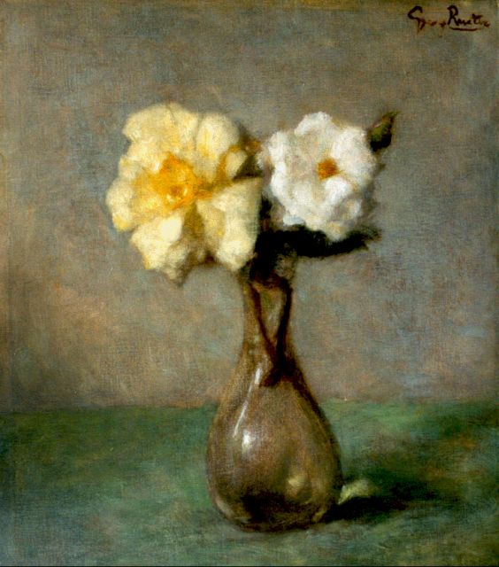Georg Rueter | Tea-roses in a glass vase, Öl auf Leinwand, 40,0 x 35,3 cm, signed u.r.