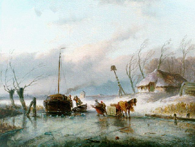 Jan Evert Morel II | Frozen waterway, Öl auf Holz, 22,8 x 30,2 cm, signed l.r.