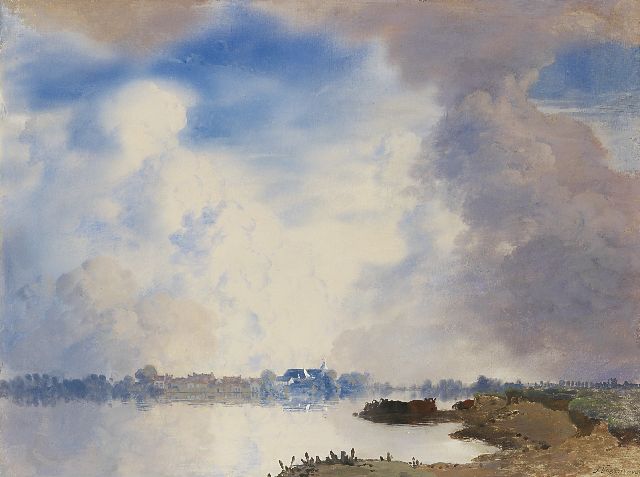 Jan Voerman sr. | A view of the IJssel, Hattem, Öl auf Holz, 52,0 x 69,0 cm, signed l.r.