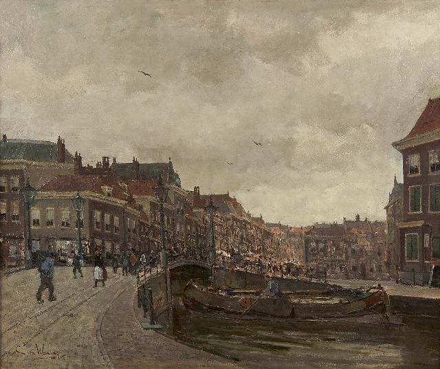 Waning C.A. van | Ansicht auf die 'Wagenbrug' und 'Wagenstraat', Haag, Öl auf Leinwand 51,2 x 61,3 cm, Unterzeichnet l.u.