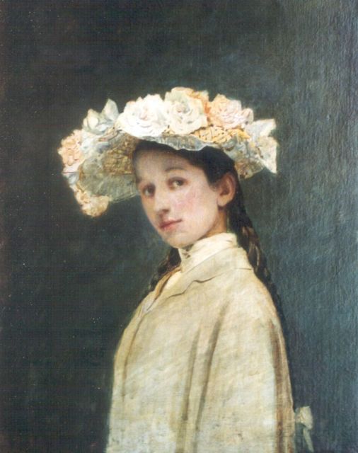 Gustave Bettinger | Portrait of Mrs. S.E.H.A. Bettinger, the artist's daughter, Öl auf Holz, 27,2 x 21,9 cm, signed c.l. und dated 1905