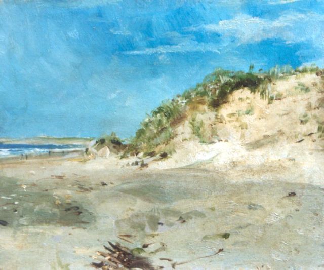 Gustave Bettinger | A deserted beach, Scheveningen, Öl auf Malerpappe, 19,0 x 23,1 cm