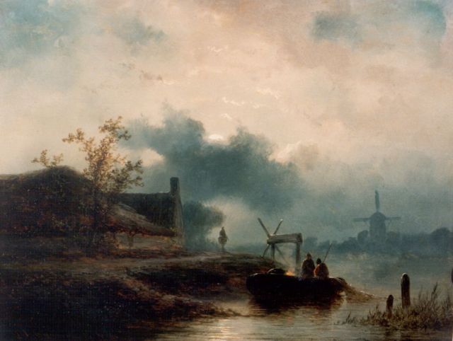 John Franciscus Hoppenbrouwers | A moonlit river landscape, Öl auf Holz, 18,0 x 23,5 cm, signed l.l. und dated '56