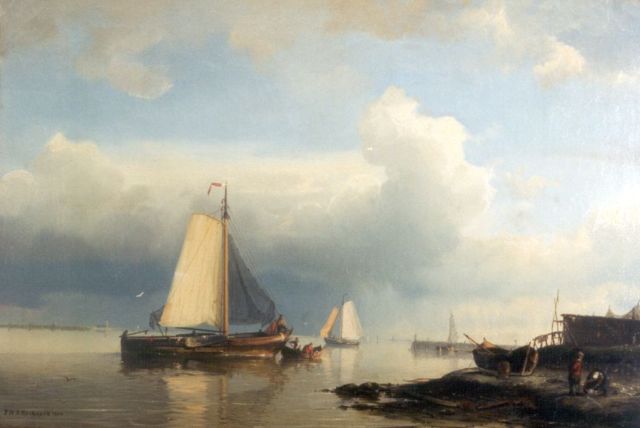 Jan H.B. Koekkoek | Shipping in a calm, Öl auf Leinwand, 37,4 x 54,3 cm, signed l.l. und dated 1860
