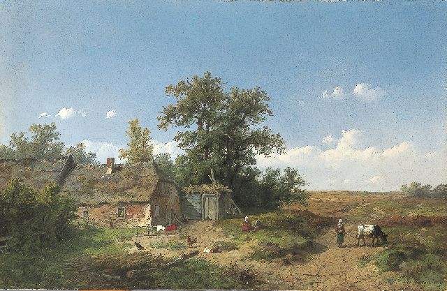 Wijngaerdt A.J. van | A farm in a summer landscape, Öl auf Holz 23,2 x 35,8 cm, signed l.r.