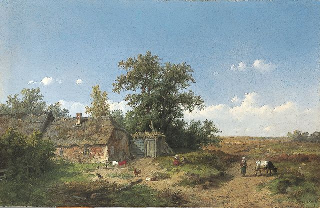 Anthonie Jacobus van Wijngaerdt | A farm in a summer landscape, Öl auf Holz, 23,2 x 35,8 cm, signed l.r.