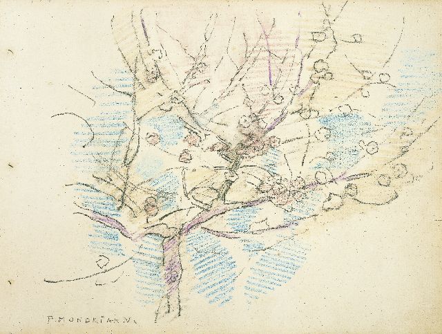 Piet Mondriaan | A flowering apple tree, Farbbleistift auf Papier, 19,0 x 25,0 cm, signed l.l. und painted circa 1917