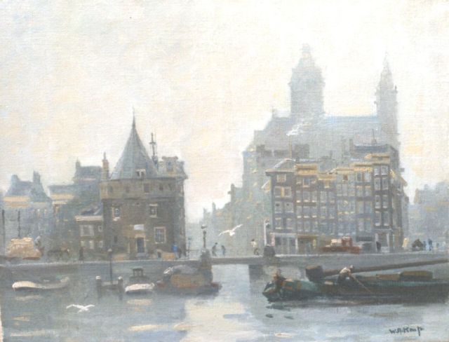 Willem Alexander Knip | A busy day along the Prins Hendrikkade by the Scheierstoren, Amsterdam, Öl auf Leinwand, 40,3 x 50,4 cm, signed l.r.