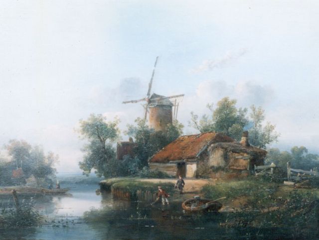 Antonie Franciscus Dona | A river landscape, Öl auf Holz, 31,3 x 42,0 cm, signed l.r. und dated 1852