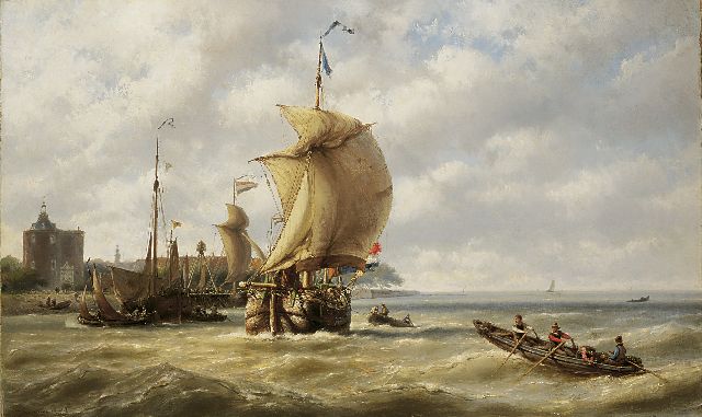 Jan H.B. Koekkoek | View of Enkhuizen, Öl auf Leinwand, 70,1 x 114,6 cm, signed l.l. und dated 1878