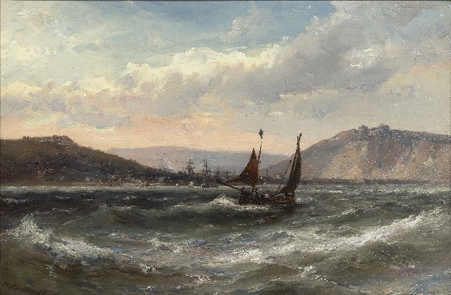 Koekkoek jr. H.  | Segelschiffe auf unruhiger See, Öl auf Leinwand 30,0 x 45,2 cm, Unterzeichnet l.u.