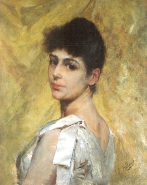 Ernst Witkamp | A portrait of a young lady, Öl auf Holz, 40,7 x 32,8 cm, signed l.r. and on the reverse und dated 1894