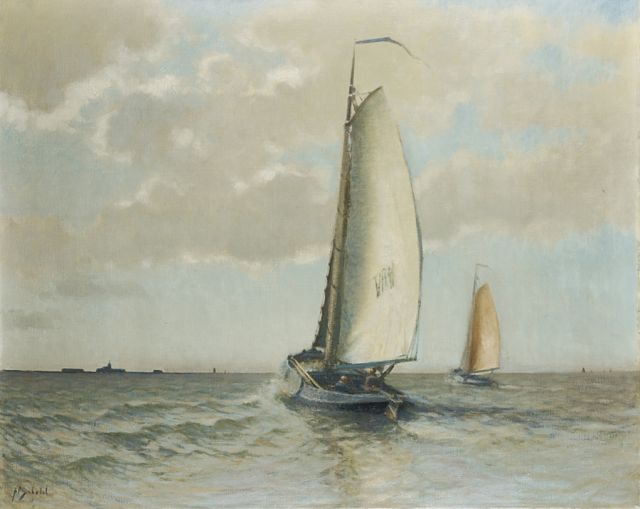 A.P. Schotel | A Volendam barge on the Zuiderzee near Marken, Öl auf Leinwand, 80,3 x 100,5 cm, signed l.l.