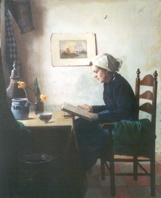 Evert Jan Ligtelijn | Reading a book, Öl auf Leinwand, 60,3 x 50,0 cm, signed l.l.