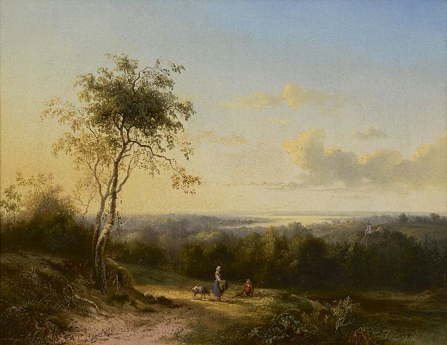 Sijpkens F.H.  | Panoramische Landschaft mit Hirtenvolk, Öl auf Leinwand 41,4 x 52,3 cm, Unterzeichnet l.u.