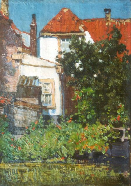 Herman Bogman jr. | Houses along a waterway, Öl auf Leinwand, 33,3 x 23,7 cm, signed l.l.