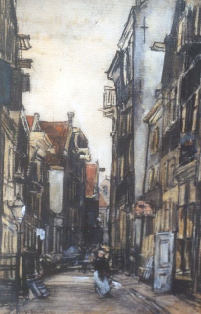 Floris Arntzenius | A sunlit street, Schwarze Kreide und Aquarell auf Papier, 18,6 x 12,3 cm, signed l.l.
