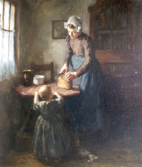 Lammert van der Tonge | An interior with mother and child, Öl auf Leinwand, 55,0 x 45,0 cm, signed l.r.