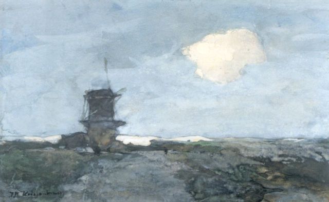 Jan Hendrik Weissenbruch | A windmill in an extensive landscape, Aquarell auf Papier, 22,2 x 36,3 cm, signed l.l.