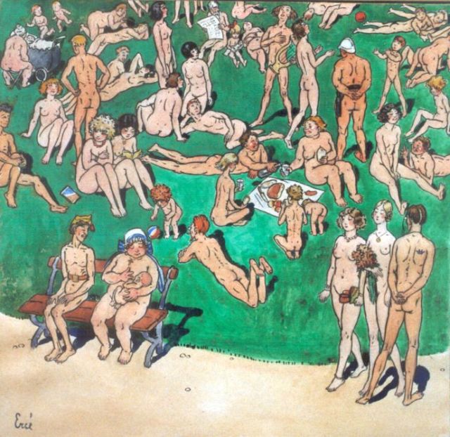 René Choprix | A parc in Brussels; a nudist's fantasy, Tinte, Aquarell und Gouache auf Papier, 25,7 x 26,6 cm, signed l.l. 'Erné, an anagram of René