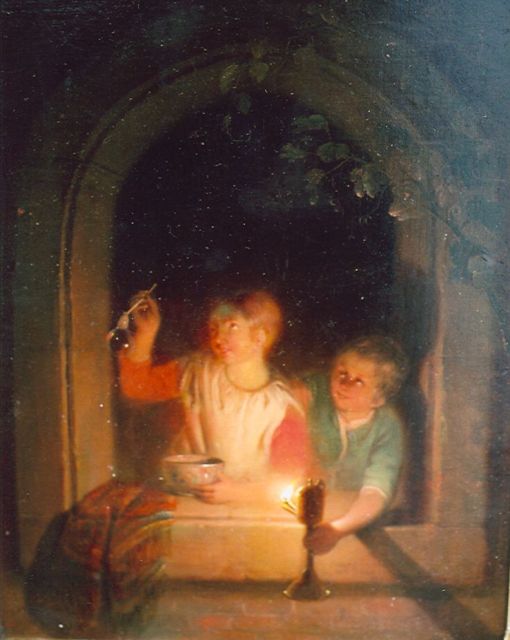 Jan Hendrik van Grootvelt | Blowing Bubbles, Öl auf Holz, 22,9 x 17,9 cm, signed l.l. und dated 1845