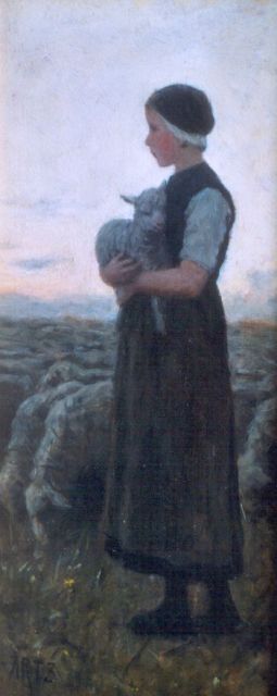 David Artz | A shepherdess, Öl auf Holz, 29,6 x 12,8 cm, signed l.l.