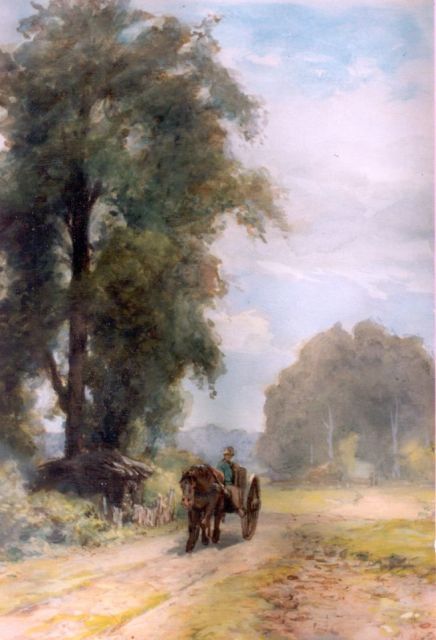 Piet Schipperus | Horsedrawn cart on a road, Aquarell auf Papier, 33,5 x 22,5 cm, signed l.l.